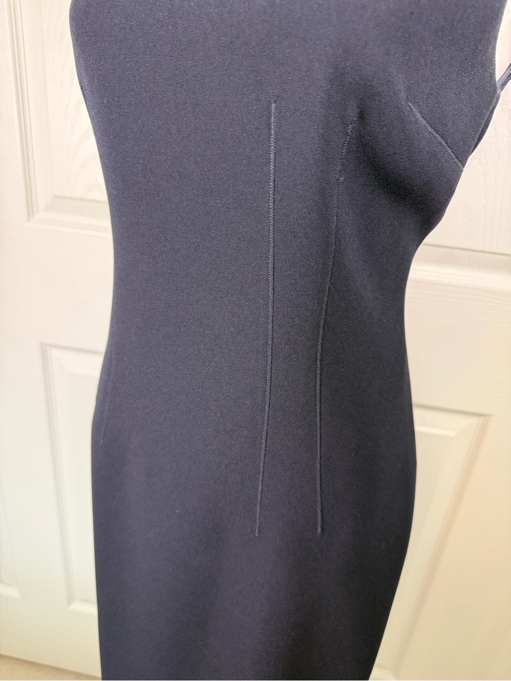 Elie Tahari Navy Cap- Flutter Sleeve Midi Sheath Dress ~8 - Picture 3 of 13